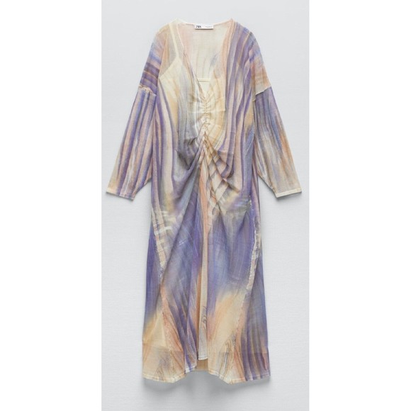 ZARA Midi Maxi Printed Knit Kaftan batwing Tunic Dress LARGE NWT - Picture 2 of 4